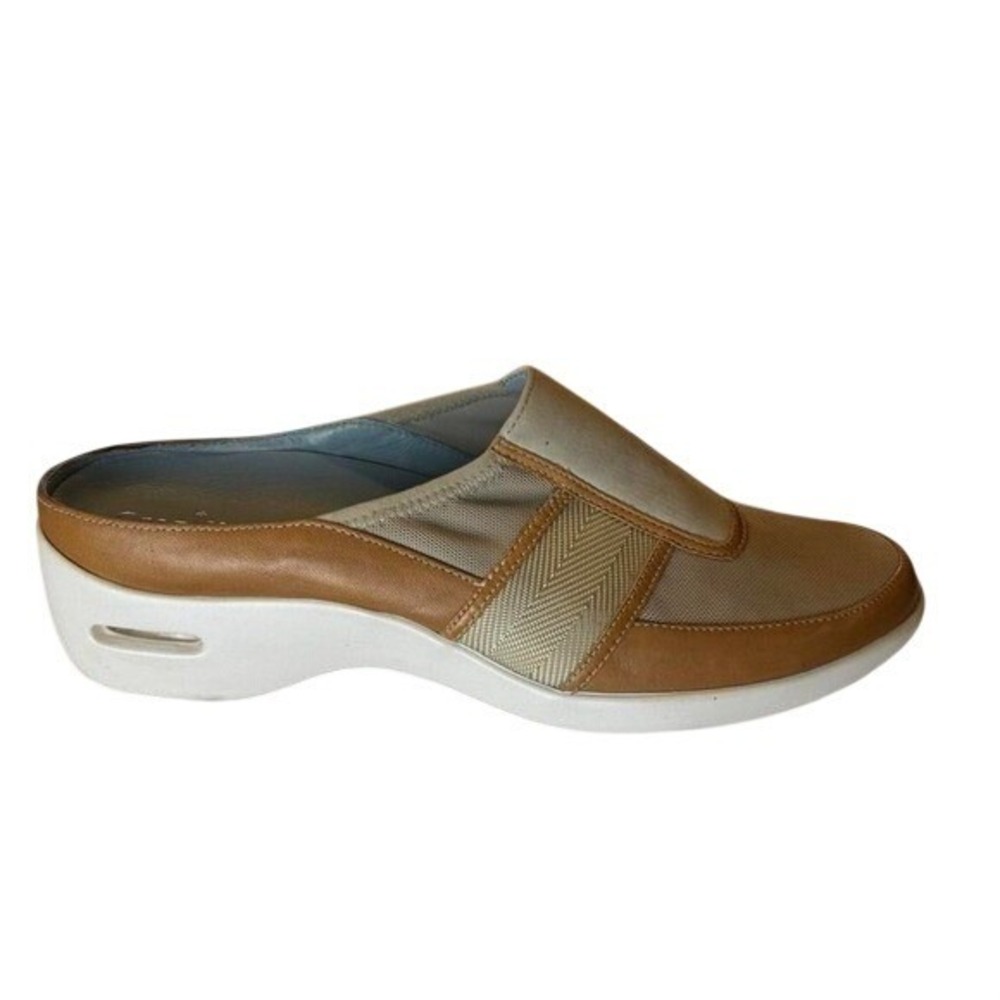 Cole Haan Women Tan Brown Mesh Leather Suede Air Cushion Slip On Mule Sneakers